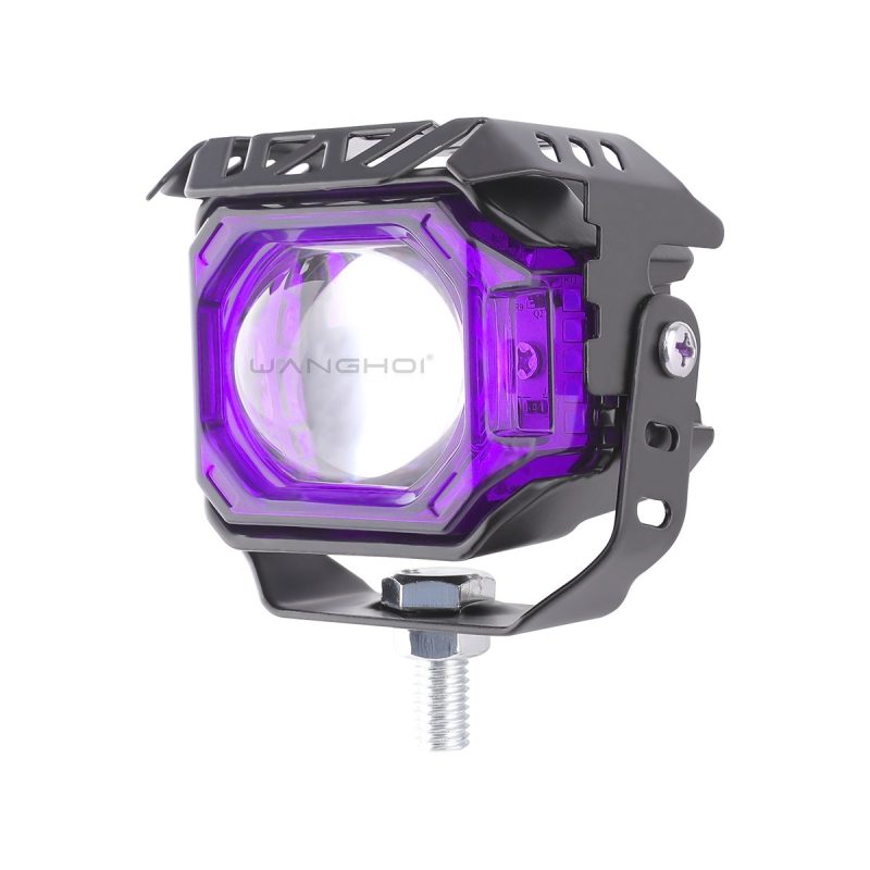 Square Lens Big Cannon Led Motorcycle Spotlight Color Options 05 Big Cannon Purple Angle Square lens big cannon LED motorcycle spotlight purple angle view