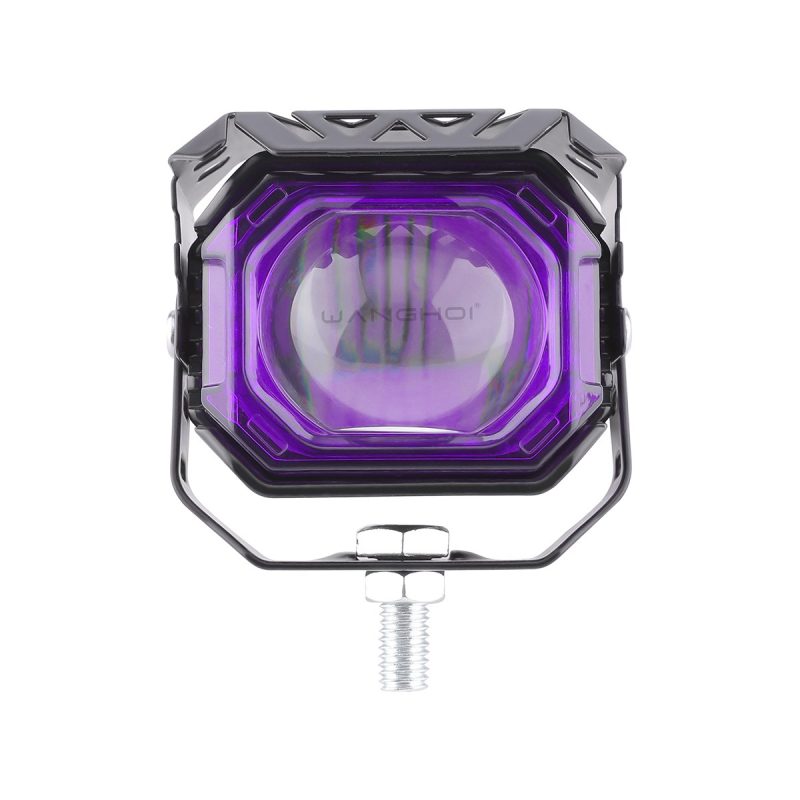 Square Lens Big Cannon Led Motorcycle Spotlight Color Options 06 Big Cannon Purple Front Square lens big cannon LED motorcycle spotlight purple front view