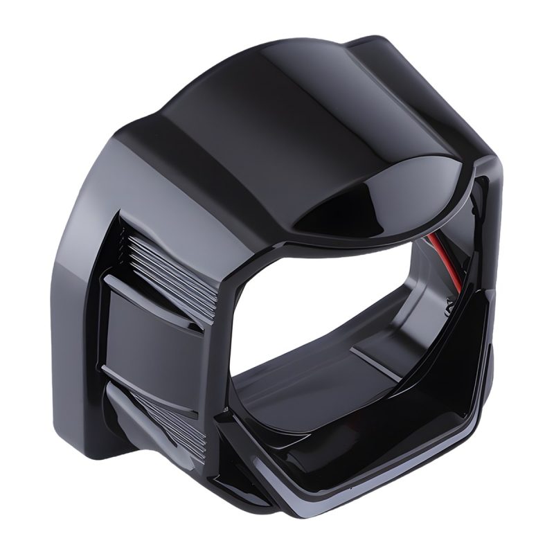 Square Mecha 5D Rgb Angel Eye Shroud Angled Housing Angled housing view showing the glossy black square mecha-style decorative cover body.