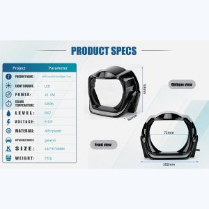 Square Mecha 5D Rgb Angel Eye Shroud Product Specs English product parameter reference from supplied source images for batch confirmation.