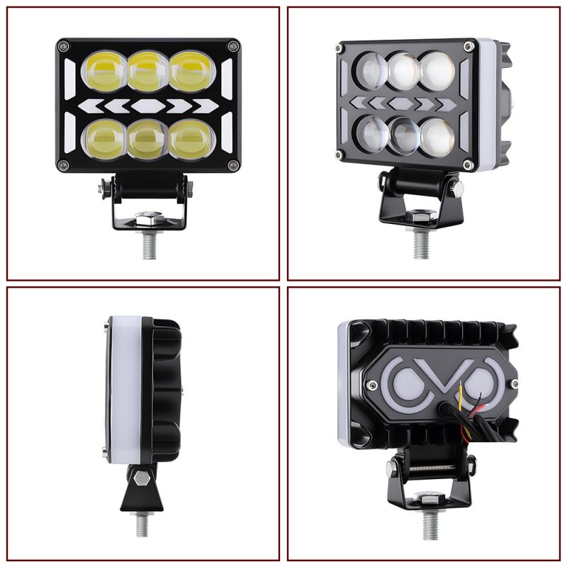 Square Projector Led Work Light Variant Angle References Black/yellow and clear-lens variant angle references.