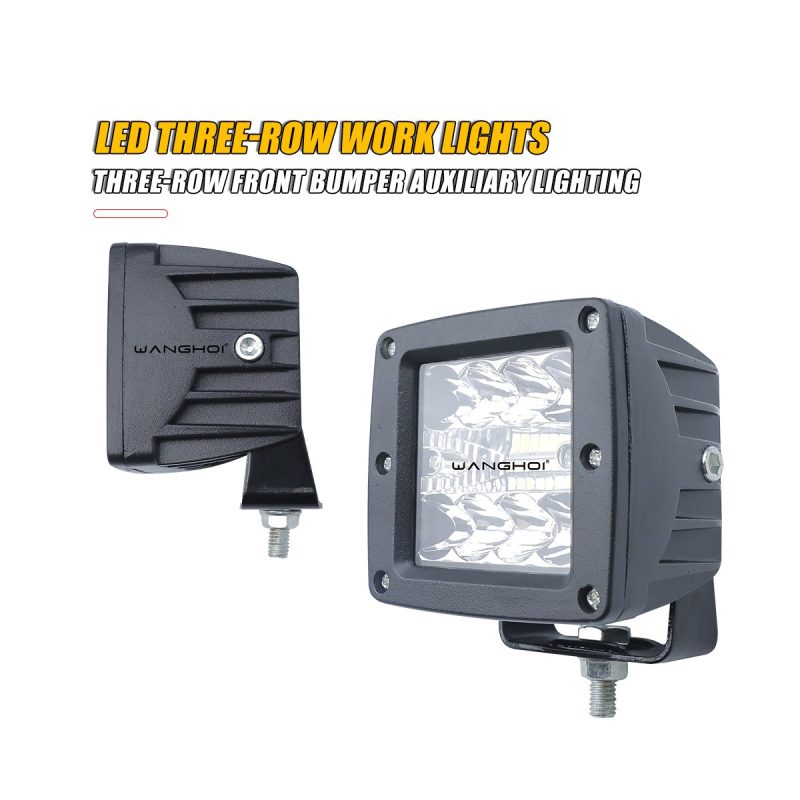 Side view of square three-row LED work light
