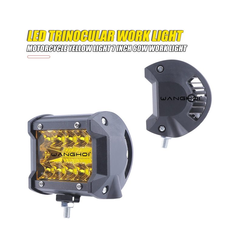 Square Trinocular Yellow Led Work Light 02 Square Trinocular Yellow Led Work Light 02 Square Trinocular Yellow LED Work Light side angle reference
