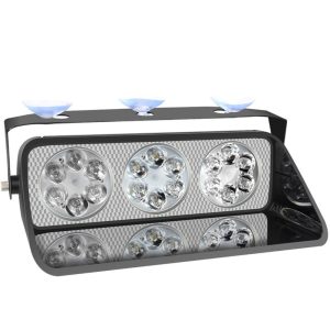 Suction Cup Led Strobe Warning Light Front Close Front close product view showing the three-lens warning light body and suction bracket.