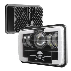 T Pattern Skull 7 Inch Square Led Projector Headlight Front Rear Front and rear product reference for buyers checking housing depth and styling.