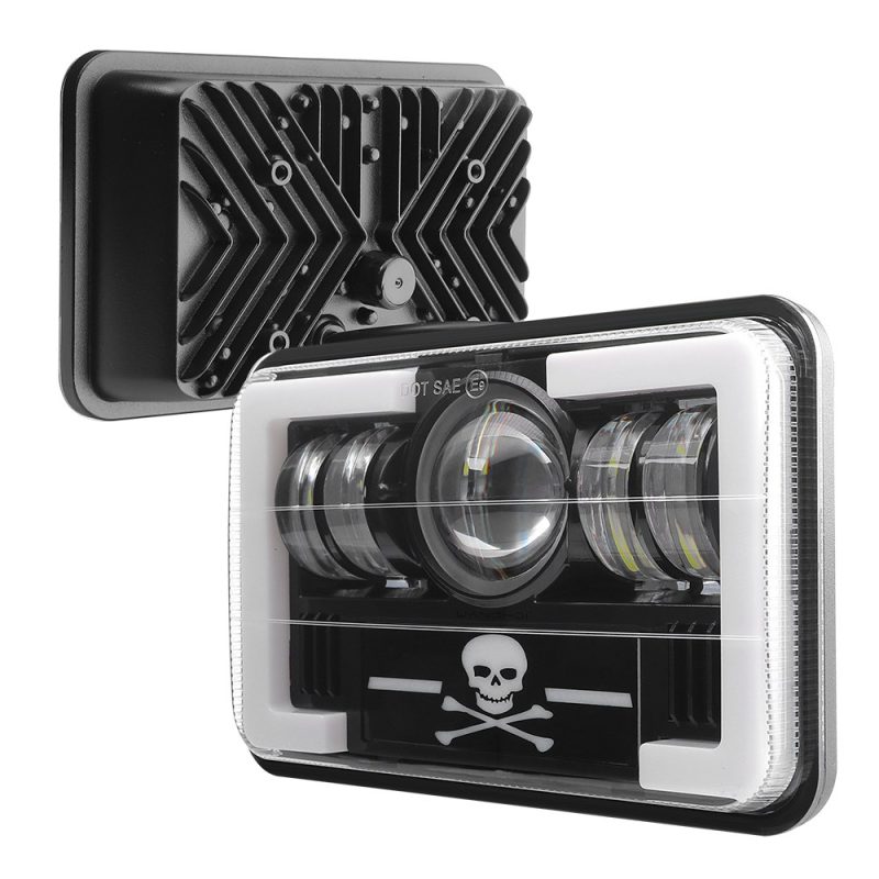 T Pattern Skull 7 Inch Square Led Projector Headlight Front Rear Front and rear product reference for buyers checking housing depth and styling.