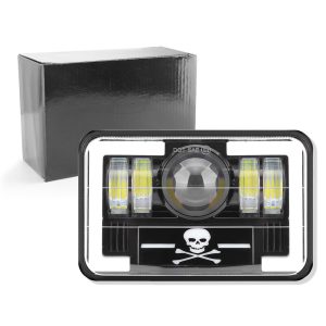 T Pattern Skull 7 Inch Square Led Projector Headlight Packing Packing reference showing the headlight with a plain black box.