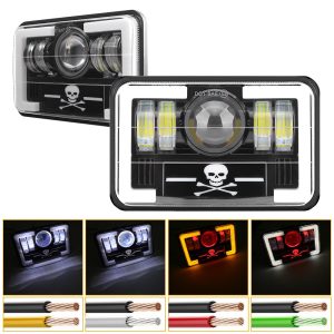 T Pattern Skull 7 Inch Square Led Projector Headlight Wiring Modes Source graphic showing lighting color references and wiring-function direction; confirm by final model sheet.