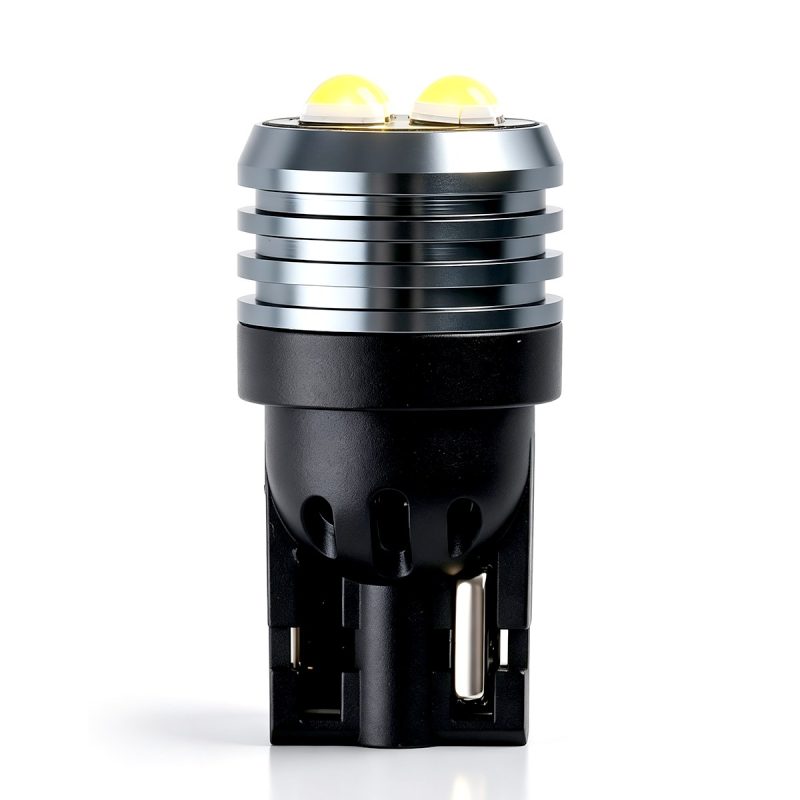 T10 Dual Sided Cob Led Wedge Bulb Black Front Front view showing the black housing, T10 wedge base, and dual top COB lens layout.