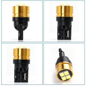 T10 Dual Sided Cob Led Wedge Bulb Black Gold Multi Angle Multi-angle black-gold housing reference showing side, front, rear, and top LED views.