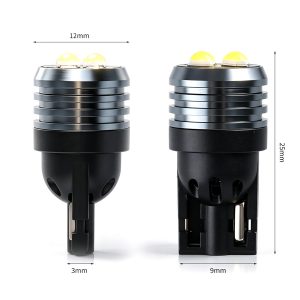 T10 Dual Sided Cob Led Wedge Bulb Size Reference Size reference image showing 25 mm height, 12 mm top width, 9 mm base width, and 3 mm contact width.