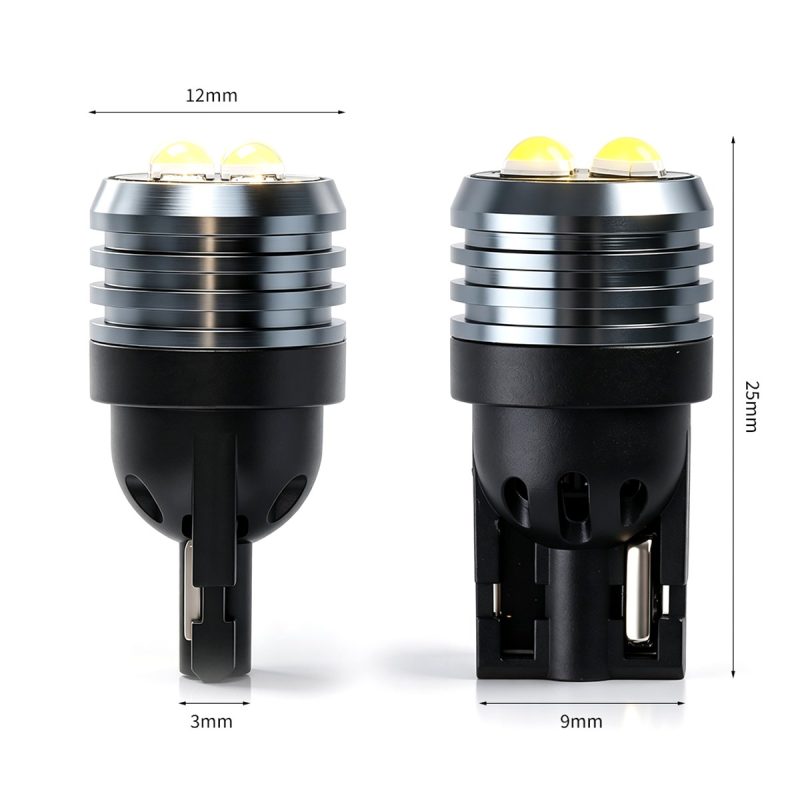 T10 Dual Sided Cob Led Wedge Bulb Size Reference Size reference image showing 25 mm height, 12 mm top width, 9 mm base width, and 3 mm contact width.