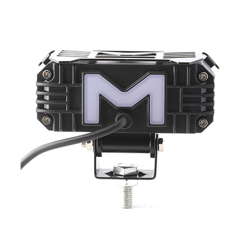 Three Lens Devil Eye Led Spotlight Rgb M Backlight Rear View Rear view showing the M-shaped RGB backlight panel and cable exit direction.