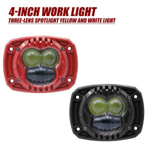 Three Lens Yellow White Led Fog Work Light Red Black Front Front product reference showing red and black housing options.