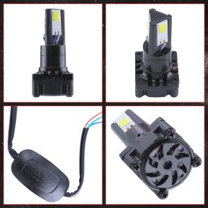 Three Sided Wide Voltage Led Motorcycle Headlight Bulb Kit Three-sided bulb kit reference with external driver wiring and adapter hardware.
