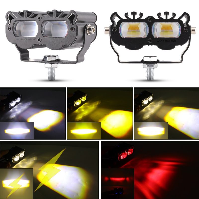 Tiger Head Twin Bead Led Motorcycle Spotlight Beam Modes Source image reference showing multiple beam and color-mode views.