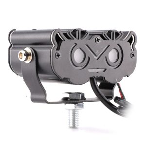 Tiger Head Twin Bead Led Motorcycle Spotlight Side Rear Side and rear housing view showing wiring and body depth reference.