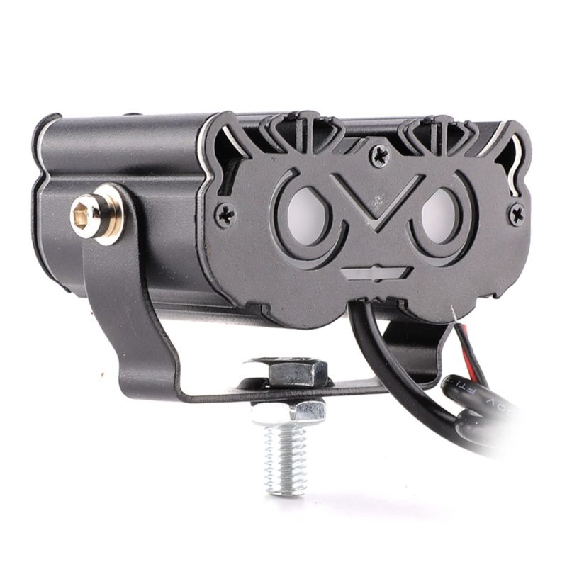 Tiger Head Twin Bead Led Motorcycle Spotlight Side Rear Side and rear housing view showing wiring and body depth reference.
