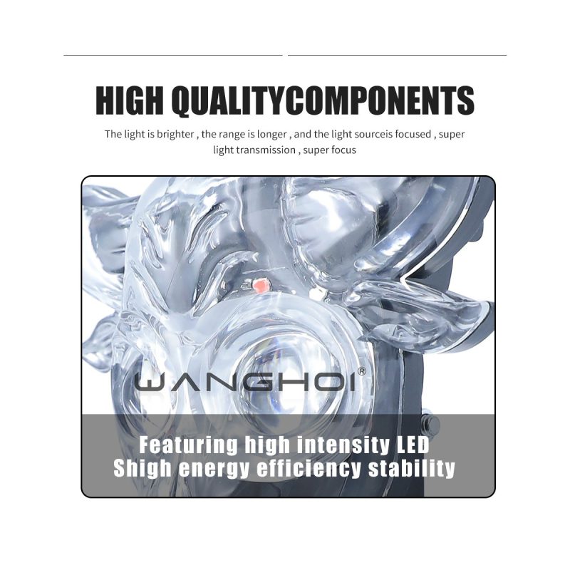 Transparent Bull Head Led Motorcycle Work Light Components Component reference showing the transparent lens body and high-intensity LED detail.