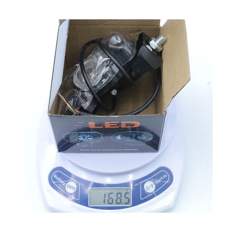 Transparent Bull Head Led Motorcycle Work Light Package Weight Package image with 168.5g source scale reference.