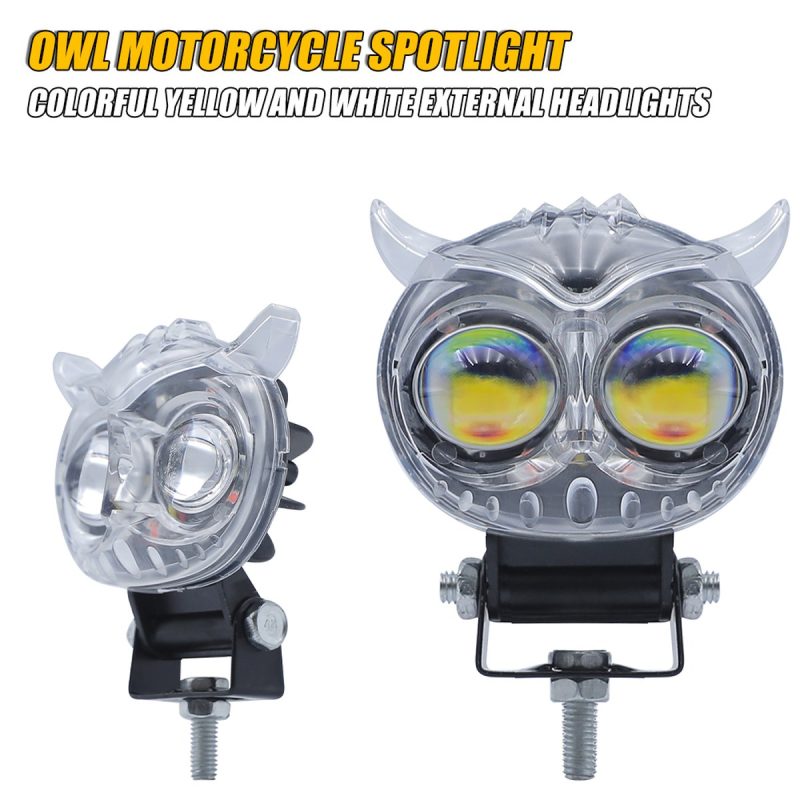 Transparent Colorful Owl Led Motorcycle Spotlight Clear Lens Detail Clear lens and side-body reference from the supplied product image set.