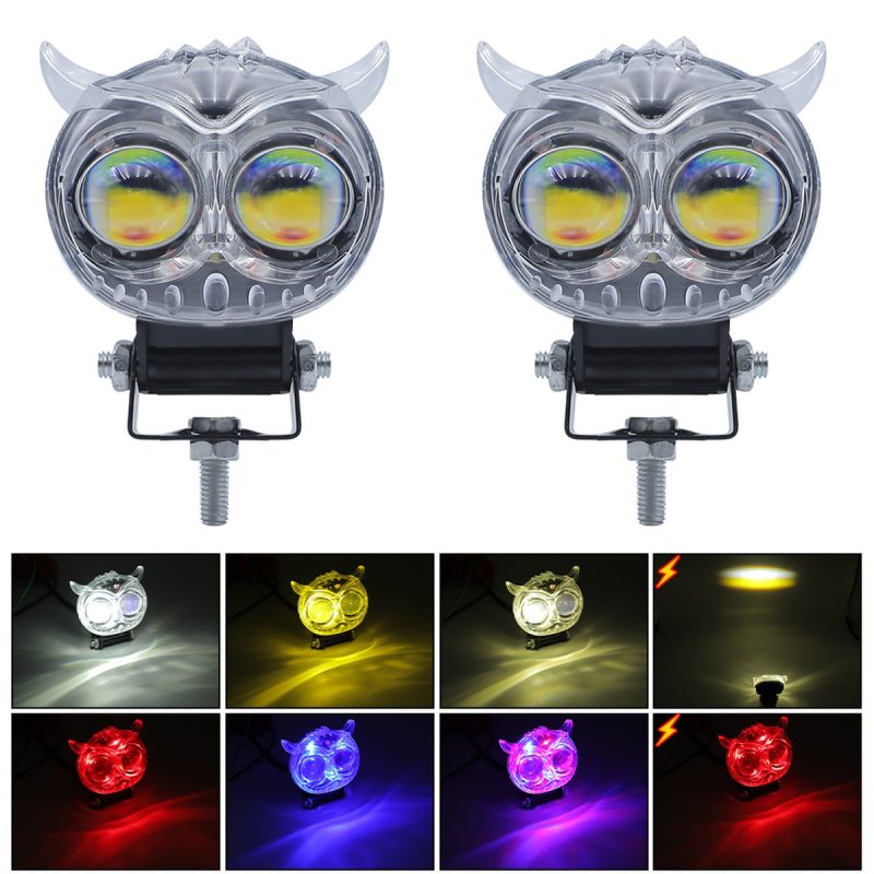 Transparent Colorful Owl Led Motorcycle Spotlight Color Lighting Color-lighting references showing multiple illuminated views.