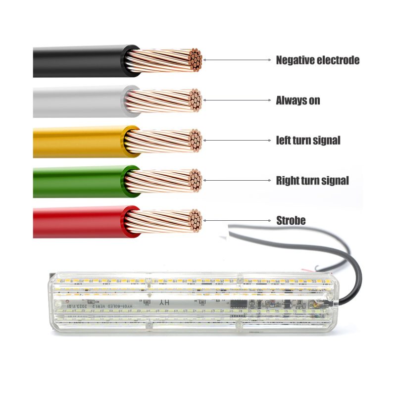 Transparent Motorcycle Led Turn Signal Strip Wiring Functions Wiring reference from the source image showing negative, always-on, left/right turn signal, and strobe labels.
