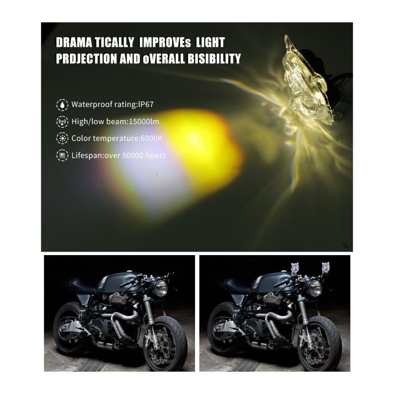 Transparent Tiger Led Motorcycle Spotlight Beam Installation Reference Beam and installation reference from the supplied image set.