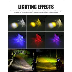 Transparent Tiger Led Motorcycle Spotlight Lighting Effects Lighting-effect graphic showing white, yellow, mixed, blue, red, and purple color references.