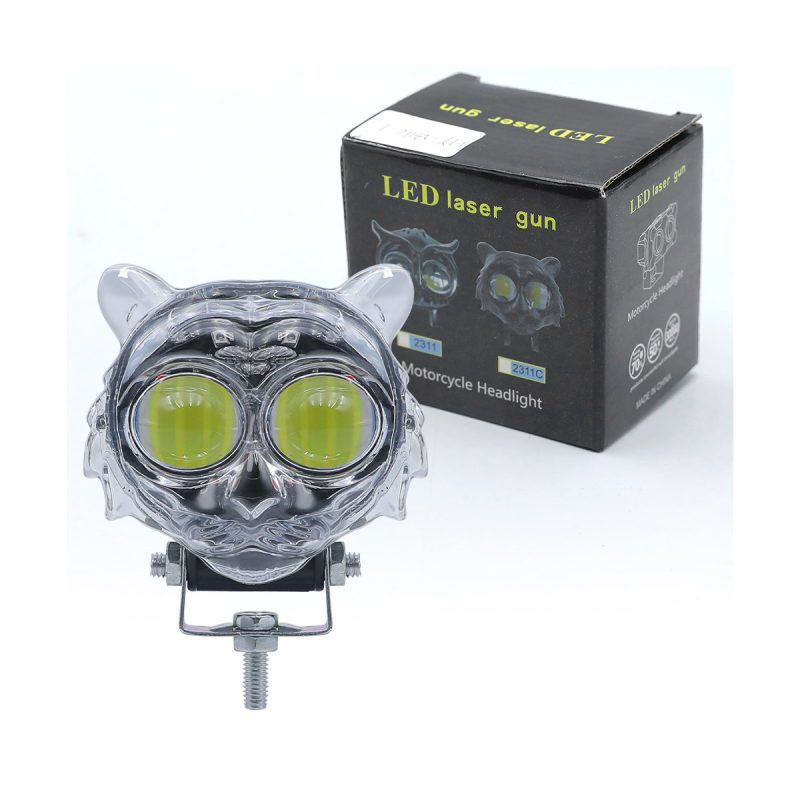 Transparent Tiger Led Motorcycle Spotlight Package Reference Package reference showing the spotlight and outer carton.