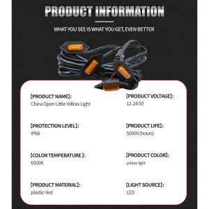 Triangle model source specification graphic listing 12-24V, IP68, 6500K, yellow light, plastic plus LED, and 50,000-hour life reference.