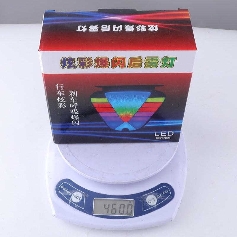 Triangle Colorful Led Rear Fog Warning Tail Light Package Weight Package and weight source reference showing 460g on the supplied scale photo.
