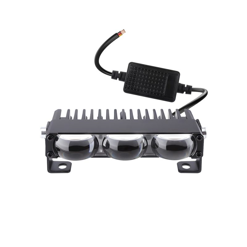 Triple-lens LED grille fog light bar rear heat-sink view
