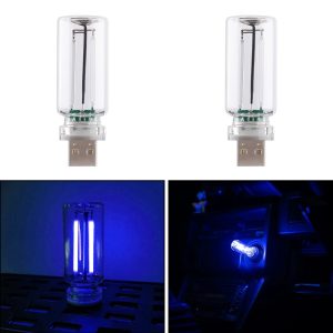Usb Glass Bottle Car Ambient Light Blue Blue color reference with product and interior light-effect view.