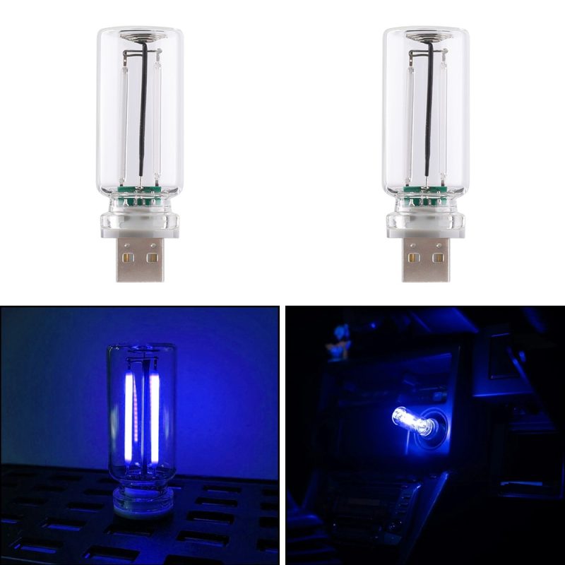 Usb Glass Bottle Car Ambient Light Blue Blue color reference with product and interior light-effect view.