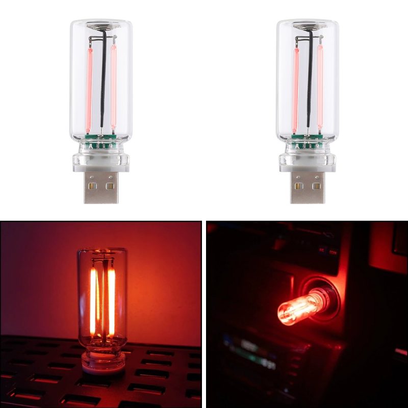 Usb Glass Bottle Car Ambient Light Red Red color reference with product and interior light-effect view.