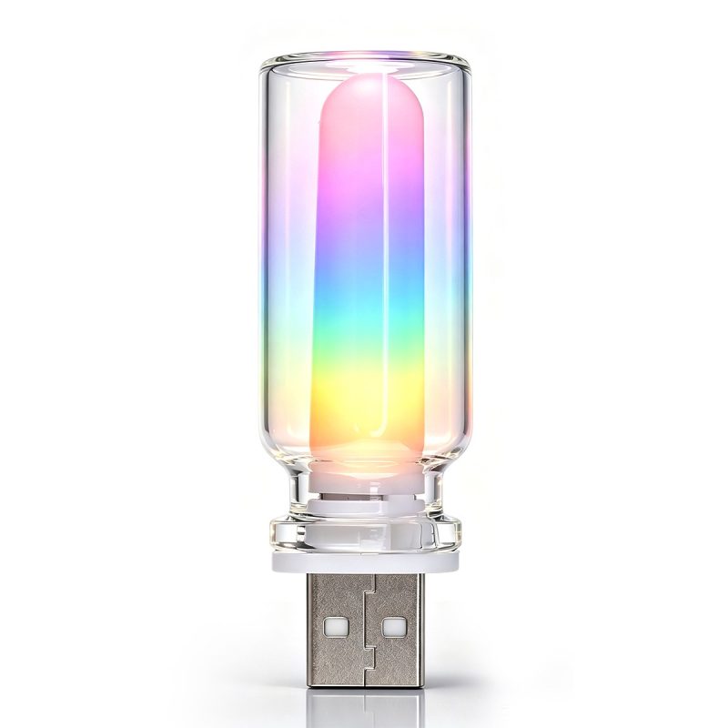 Warm white product view for buyers checking the glass body and USB-A plug.