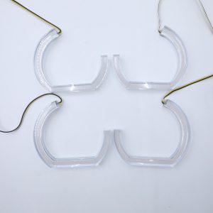 Wh 2869 Half U Angel Eye Amber Lighting Effect Close white-background product view showing the half U halo shape and wiring route.