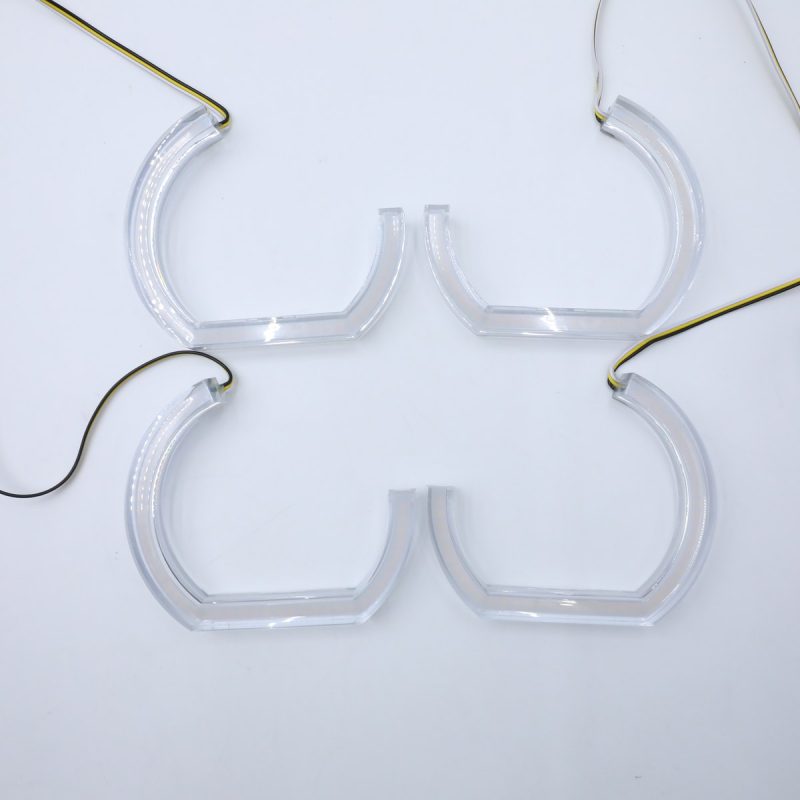 Wh 2869 Half U Angel Eye Amber Lighting Effect Close white-background product view showing the half U halo shape and wiring route.