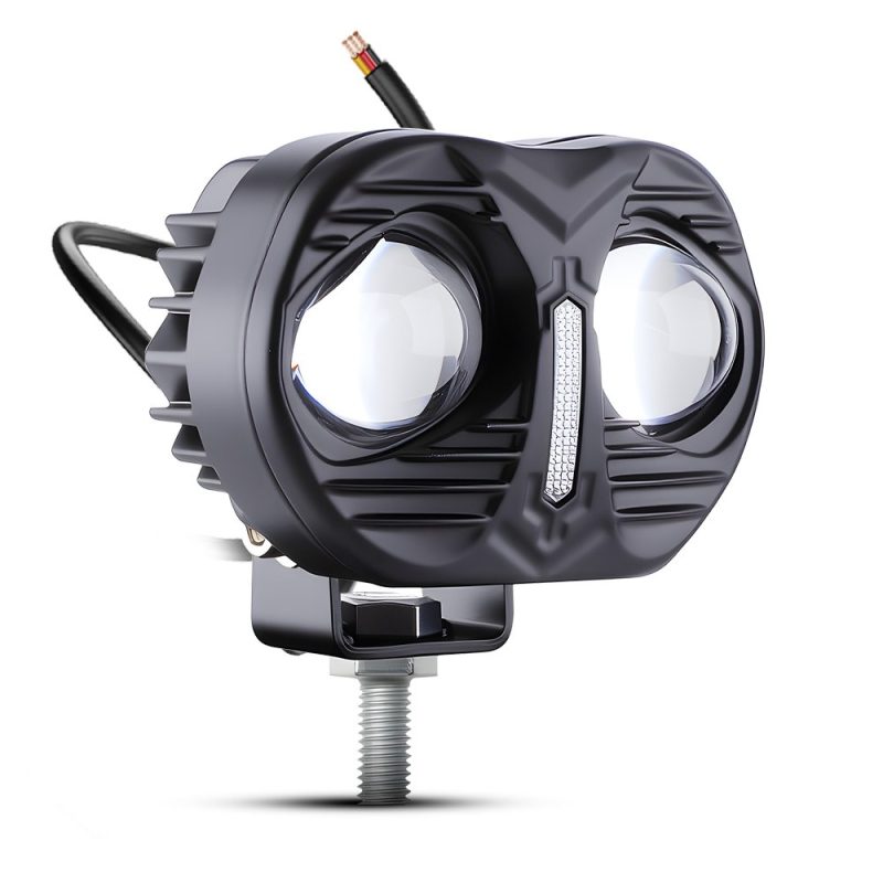 Wh V106 Dual Lamp Motorcycle Led Spotlight Angle Angled product view showing the dual-lamp housing and bracket.