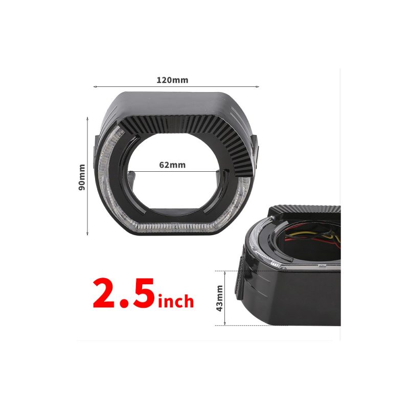 Wh2906 2 5 Inch Sport Light Guide Shroud Dimensions 2.5 inch source dimension reference showing 120mm width, 90mm height, 43mm depth, and 62mm opening.
