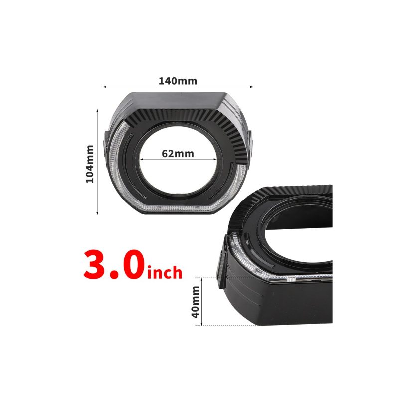 Wh2906 3 Inch Sport Light Guide Shroud Dimensions 3.0 inch source dimension reference showing 140mm width, 104mm height, 40mm depth, and 62mm opening.