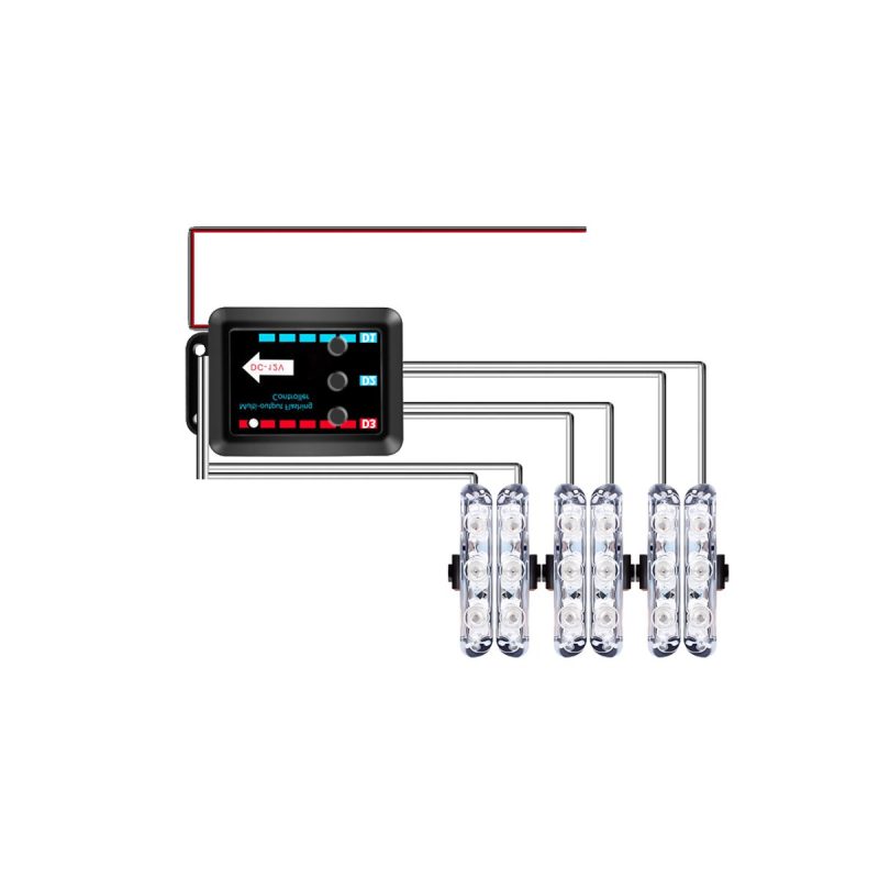 1-to-4 layout for wired remote LED grille strobe warning kit